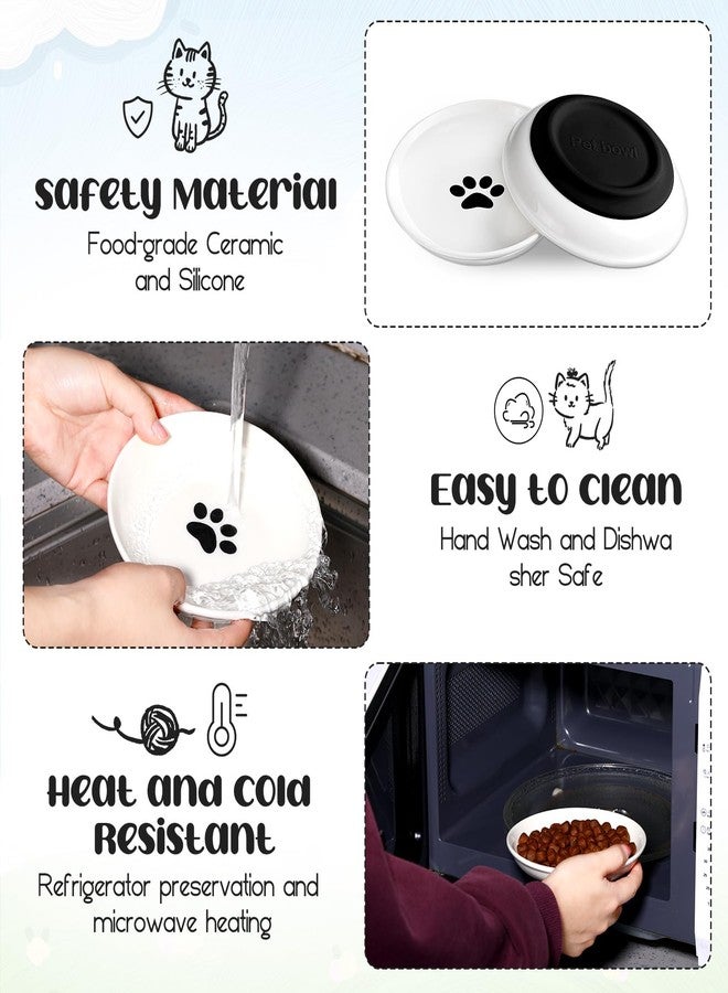 Singhoow 4 Pcs Cat Food Bowl Anti Beard Fatigue Cat Dishes with Nonslip Silicone Bottom Beard Friendly Ceramic Shallow Wide Kitten Plates for Food Water Indoor Small Dog Animals Pets Feeding - Image 4